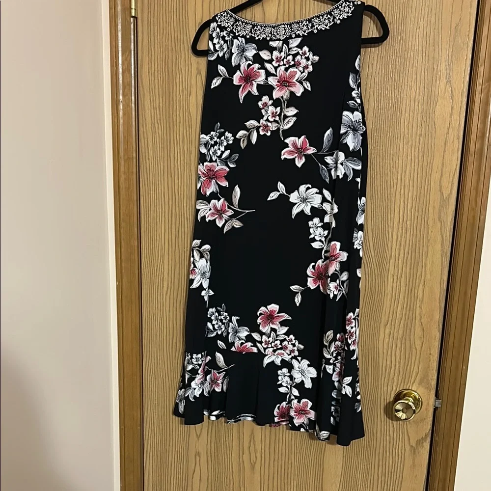 Floral Black Dress with Embellished Neckline - Picture 2 of 3